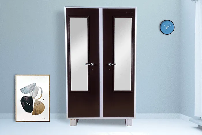 VIVDeal Brown Double Door Double Mirror Cupboard